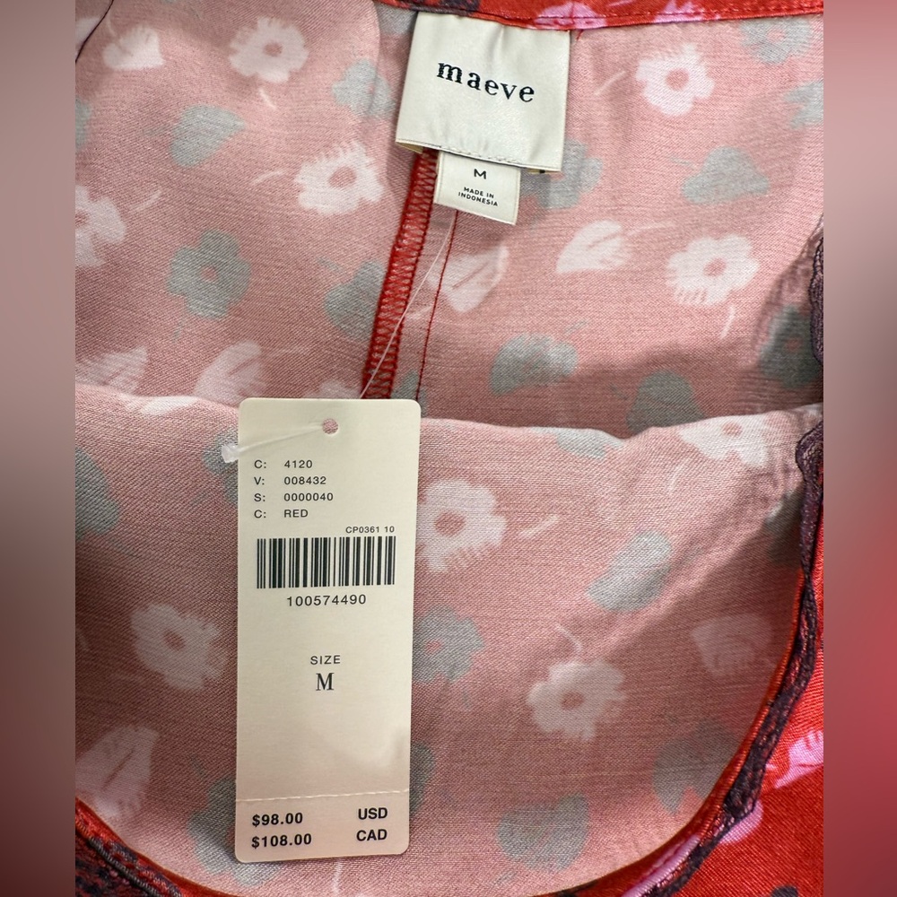 Anthropologie x Maeve Red slip satin skirt w front slip M NWT - Picture 2 of 10